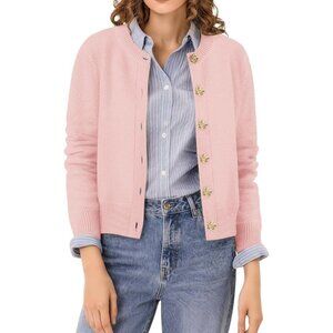 Women's Stretchy Knit Cropped Cardigan Sweater Soft Button Up Jacket